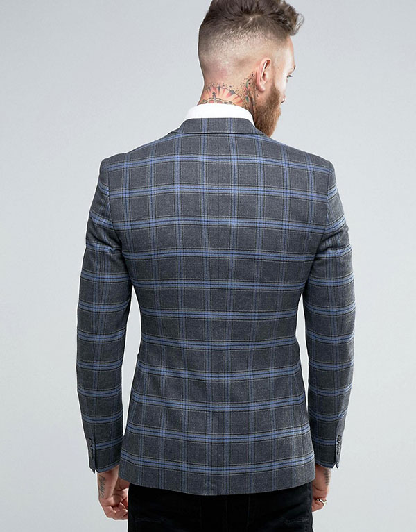 ASOS Skinny Blazer in Grey And Blue Check