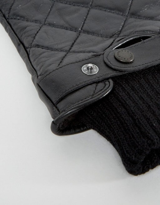 Barbour Qulited Leather Gloves In Black